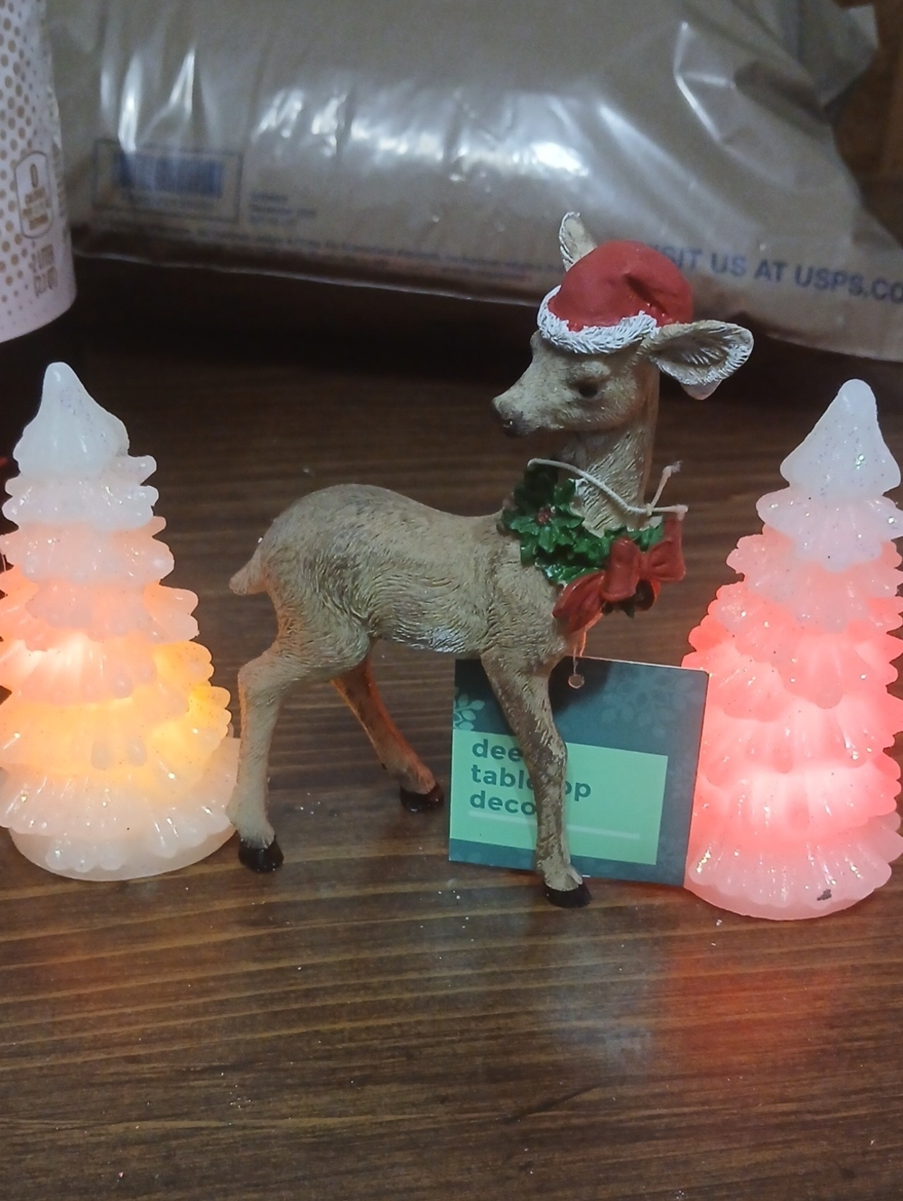 Holiday Deer Tabletop Décor with Santa Hat - Brown